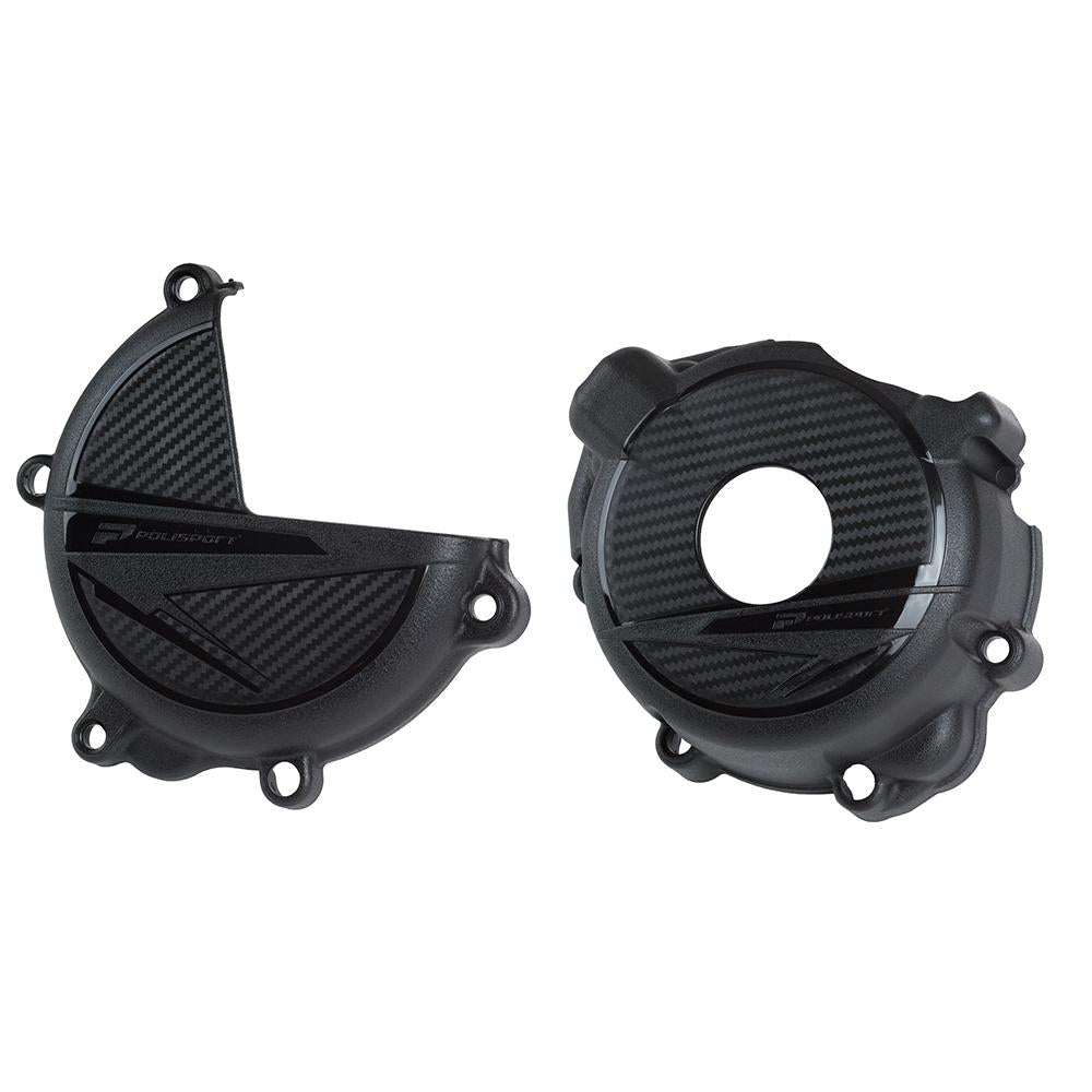 Polisport Clutch & Ignition Cover Protectors For Suzuki DRZ400 2000-2023 Black