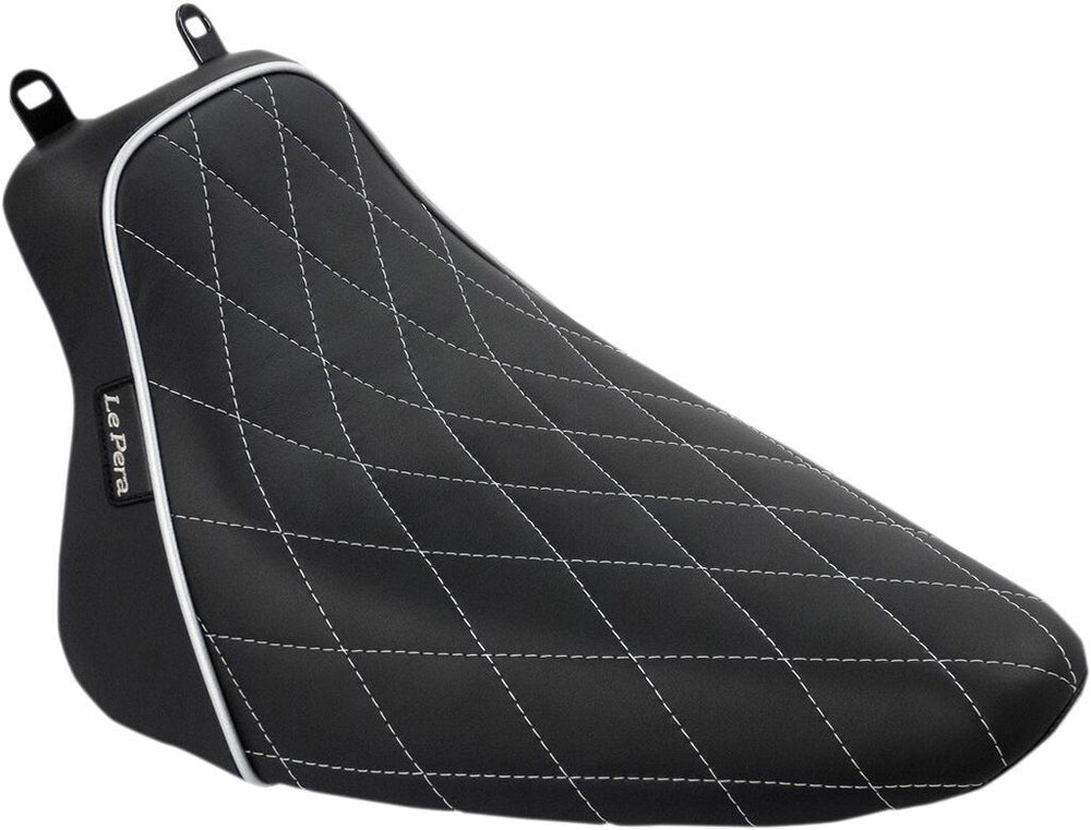 LE Pera Bare Bones Solo Seat For Harley Davidson FLSTC1584 2008-2011 Diamond Stitch/White Piping - Black/White