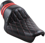 LE Pera Stubs Spoiler Seat For Harley Davidson XL1200C 2004-2020 Diamond/Red Stripes - Black