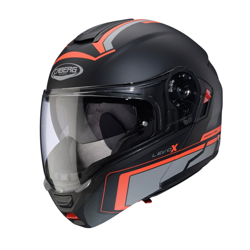 Caberg Levo X Elite Flip Front Motorcycle Helmet - Matt Black/Grey/Fluo Red