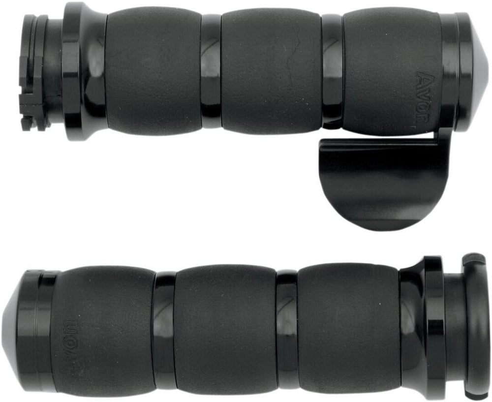 Avon Grips 3-Ring Velvet Air Grips With Throttle Boss For Harley Davidson FLD 1690 2012-2013 - Black
