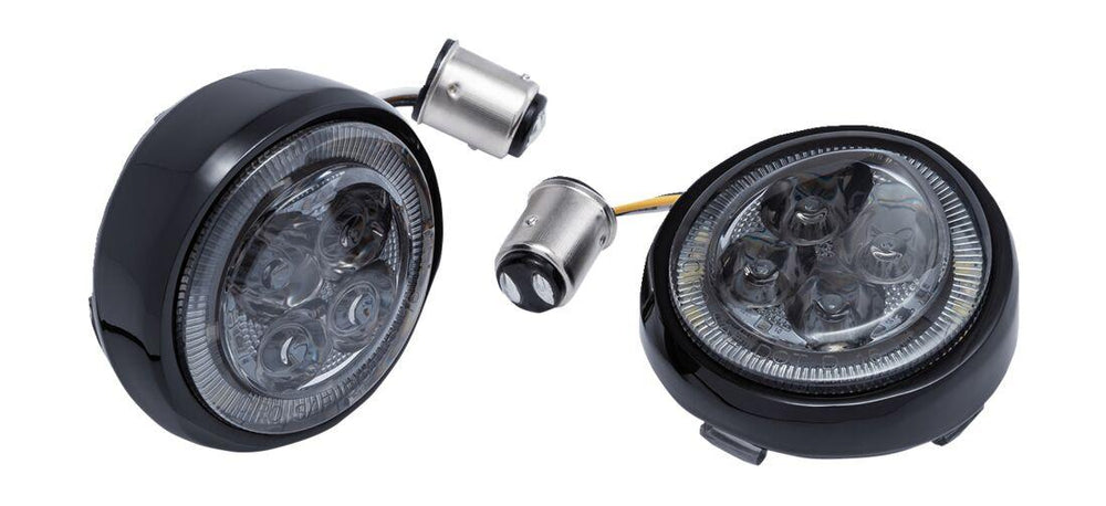 Ciro Fang Front Turn Signal Light Inserts For Harley Davidson FLD 1690 2012-2013 Black Smoke