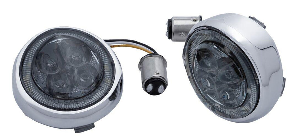Ciro Fang Front Turn Signal Light Inserts For Harley Davidson FLD 1690 2012-2013 Chrome Smoke