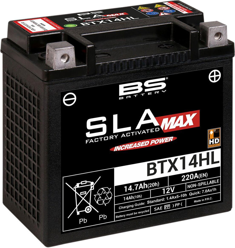 BS Battery SLA Max AGM Battery For Buell 1125 CR 2008-2009 - Black