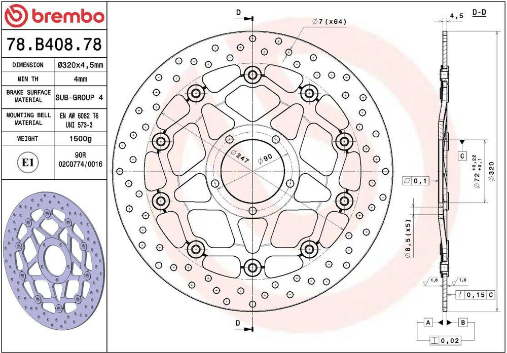 Brembo Oro Prime Line Floating Brake Disc For Ducati Diavel 1200 ABS 2011-2018 Front