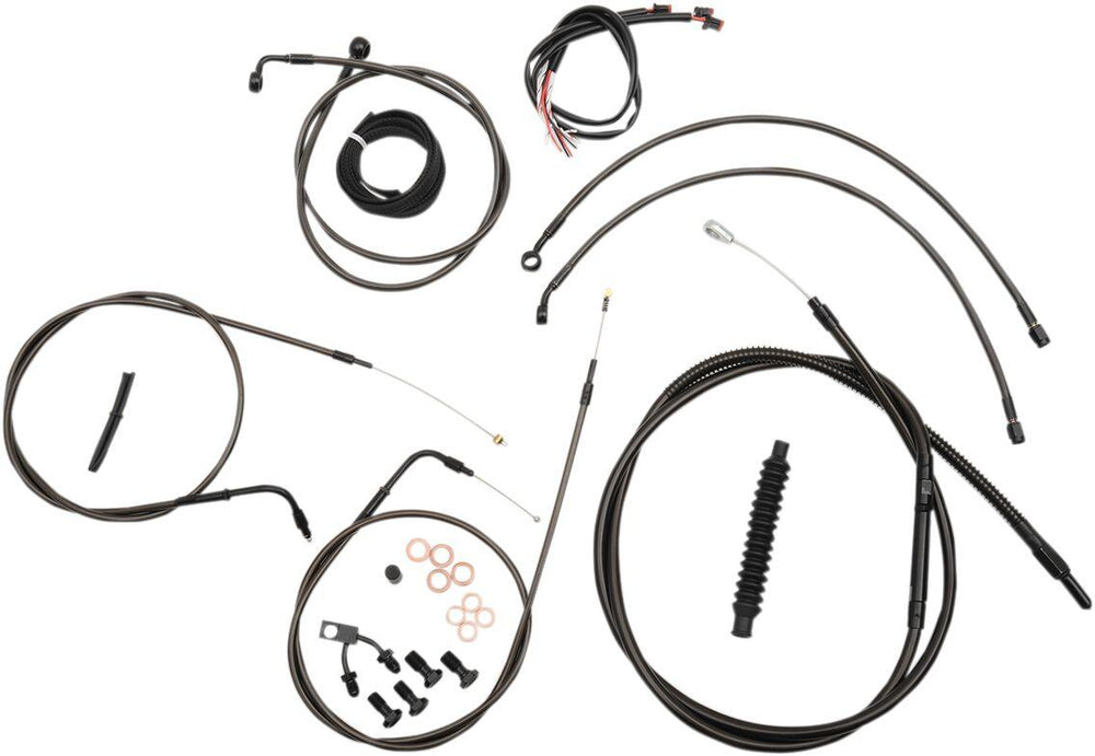 LA Choppers Complete Midnight Braided Handlebar Cable/Brake Hose Kit For Harley Davidson FLS 1690 2012-2014 30.5 cm - 35.5 cm (12" - 14") - Black/Clear-Coated
