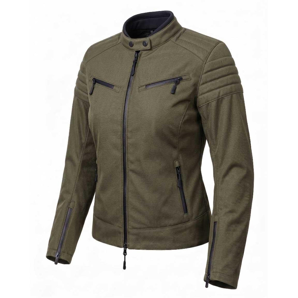Spada Cafe Flux Ladies Motorcycle Jacket - Olive Green
