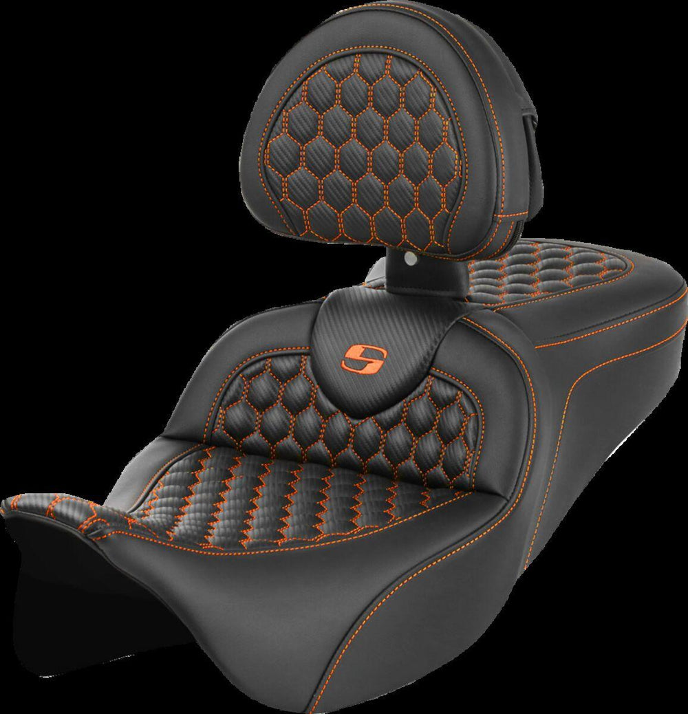Saddlemen Honeycomb Roadsofa Seat For Harley Davidson FLH 1868 ABS 2021 - Black/Orange