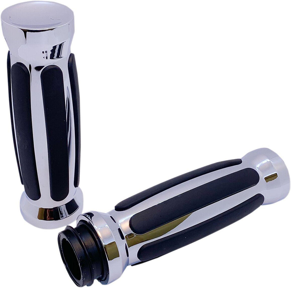 Pro-One Custom Straight Rubber Grips For Harley Davidson FLDE 1750 ABS 2018-2020 - Black/Chrome