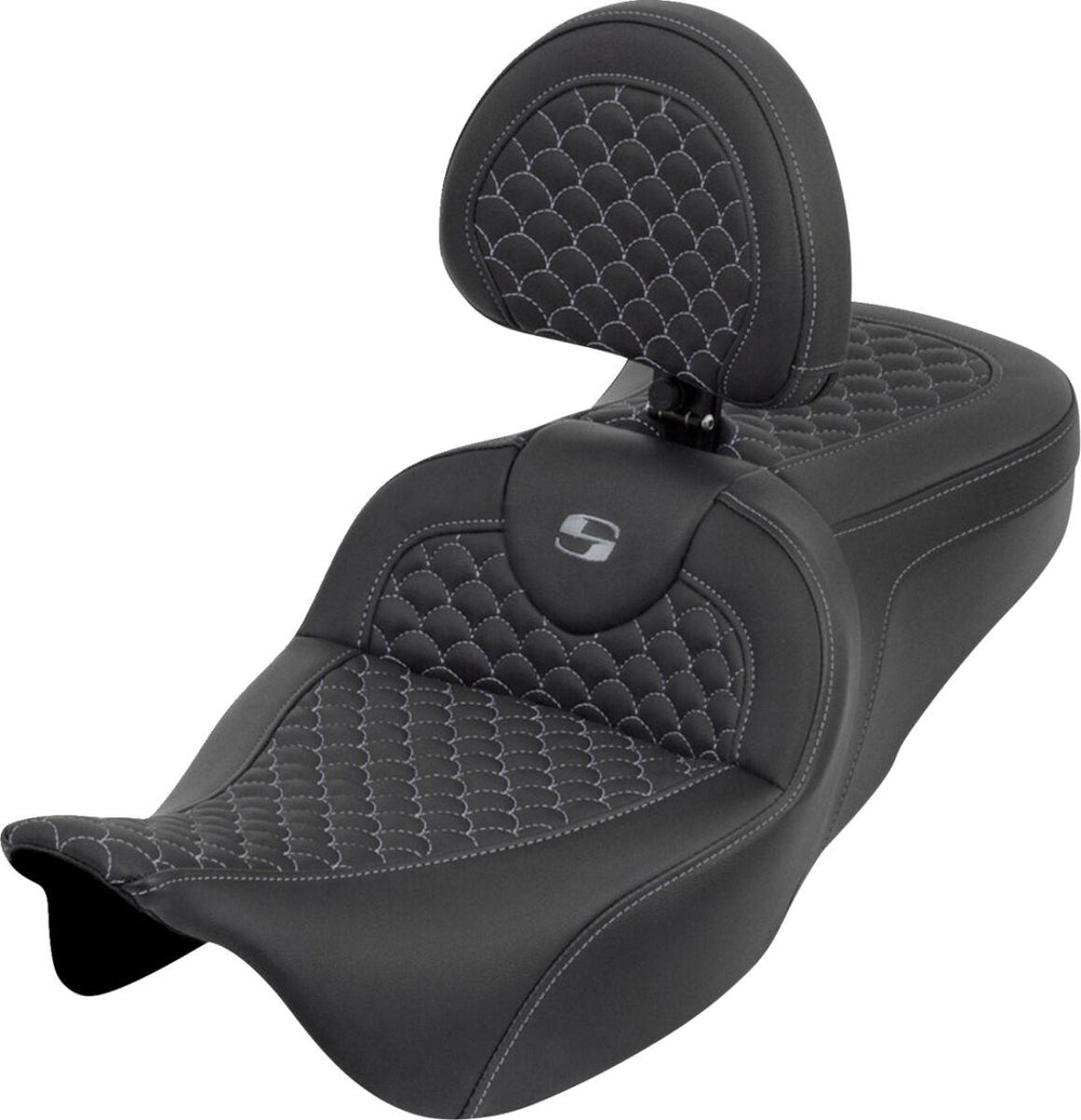 Saddlemen Dragon Scale Stitch RoadSofa Standard Seat For Harley Davidson FLH 1868 ABS 2021 Dragon Stitch/Gripper - Black/Grey