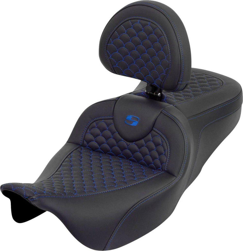 Saddlemen Dragon Scale Stitch Standard RoadSofa Seat For Harley Davidson FLH 1868 ABS 2021 Dragon Stitch/Gripper - Black/Blue