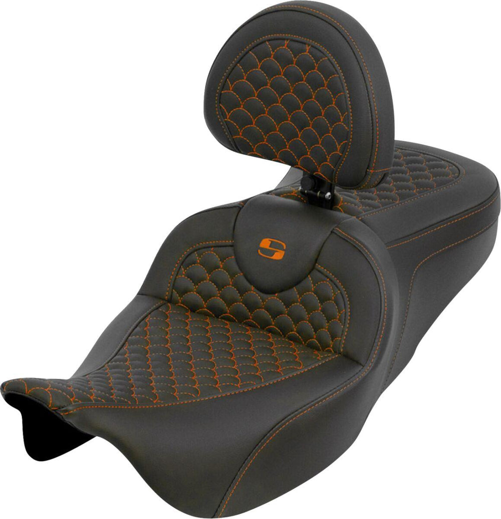Saddlemen Dragon Scale Stitch Standard RoadSofa Seat For Harley Davidson FLH 1868 ABS 2021 Dragon Stitch/Gripper - Black/Orange