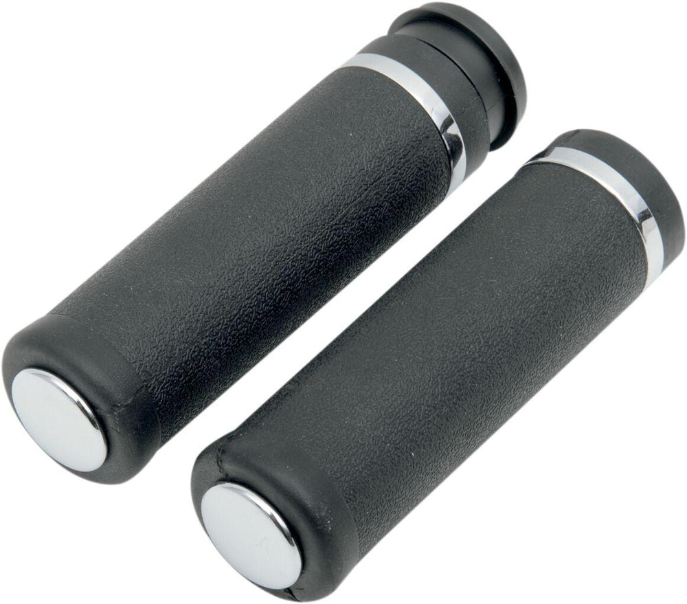 Drag Specialties Rubber Grips with Accent Rings & End Caps For Harley Davidson FLHR 1584 2008 - Black Chrome