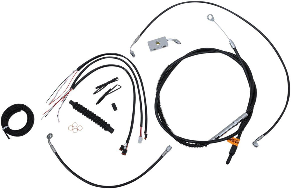 LA Choppers Complete Alternate Length Black Vinyl Braided Handlebar Cable/Brake Hose Kit For Harley Davidson FLDE 1750 ABS 2018-2020 38 cm - 43 cm (15" - 17") - Black/Clear-Coated
