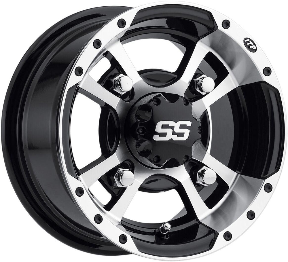 ITP SS112 Sport Wheel For Polaris Big Boss 250 4X6 Front 10x5" 1989-1992 - Black/Diamond-Cut/Silver