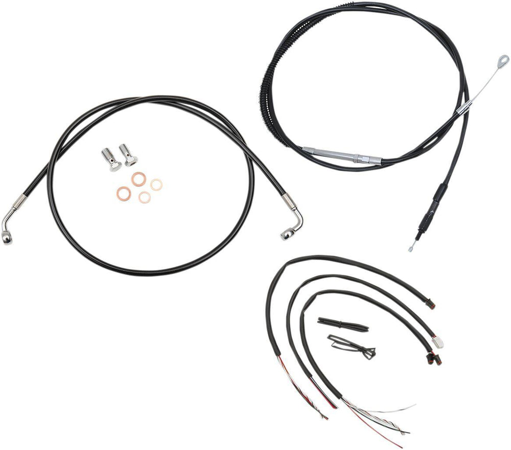 LA Choppers Complete Black Vinyl Braided Handlebar Cable/Brake Hose Kit Non-ABS For Harley Davidson FLDE 1750 ABS 2018-2020 38 cm - 43 cm (15" - 17") - Black/Clear-Coated