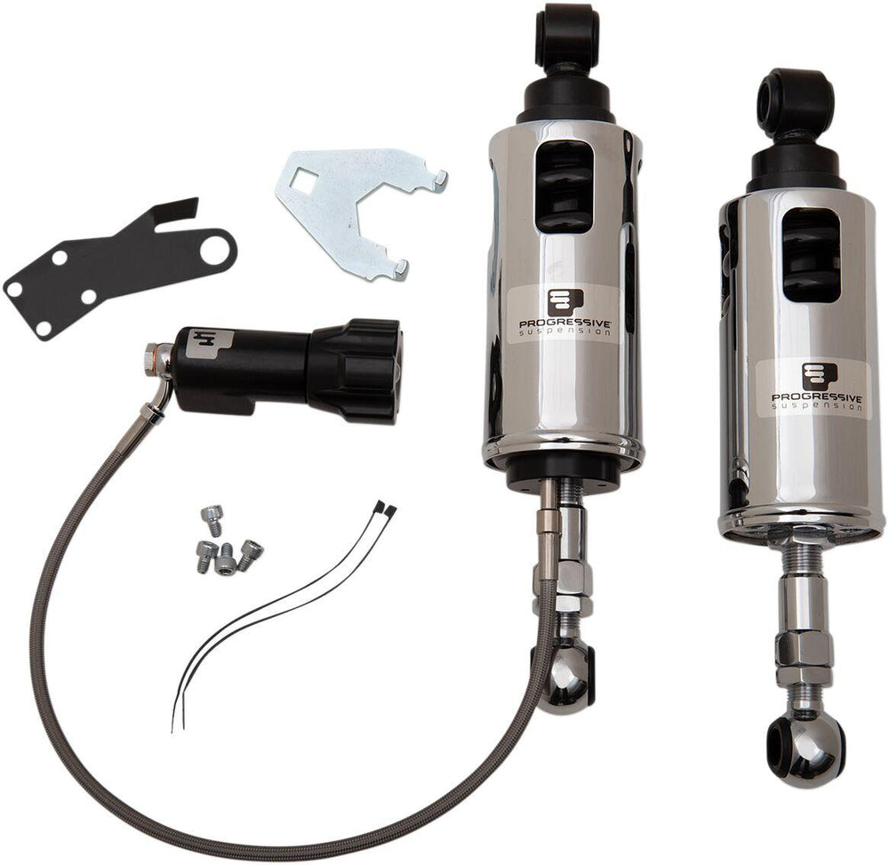 Progressive Suspension 422 Series Shocks With Remote Adjustable Preload For Harley Davidson FLST 1340 1989-1990 - Chrome