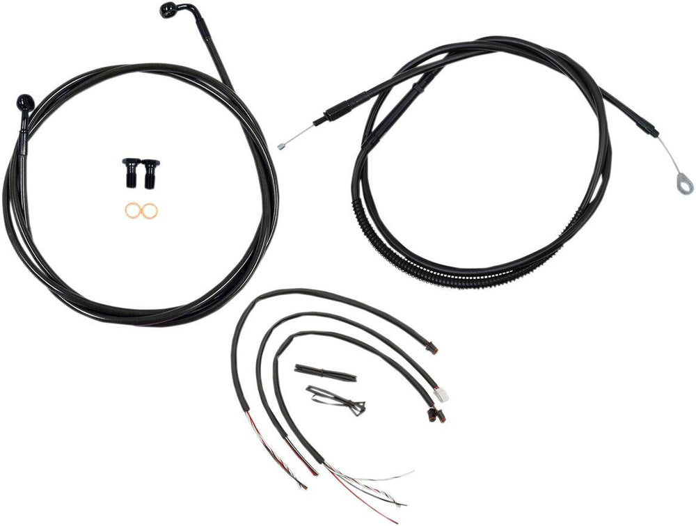 LA Choppers Complete Midnight Braided Handlebar Cable/Brake Hose Kit Non-ABS For Harley Davidson FLDE 1750 ABS 2018-2020 30.5 cm - 35.5 cm (12" - 14") - Black/Clear-Coated