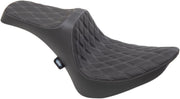 Drag Specialties Predator III Seat For Harley Davidson FLST 1340 1987-1990 Silver Stitching Double Diamond - Black Silver