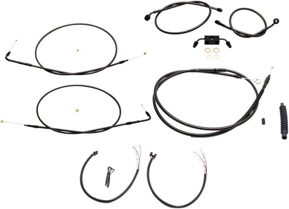 LA Choppers Complete Midnight Braided Handlebar Cable/Brake Hose Kit For Harley Davidson FXDF 1584 ABS 2012 30.5 cm - 35.5 cm (12" - 14") - Black/Clear-Coated