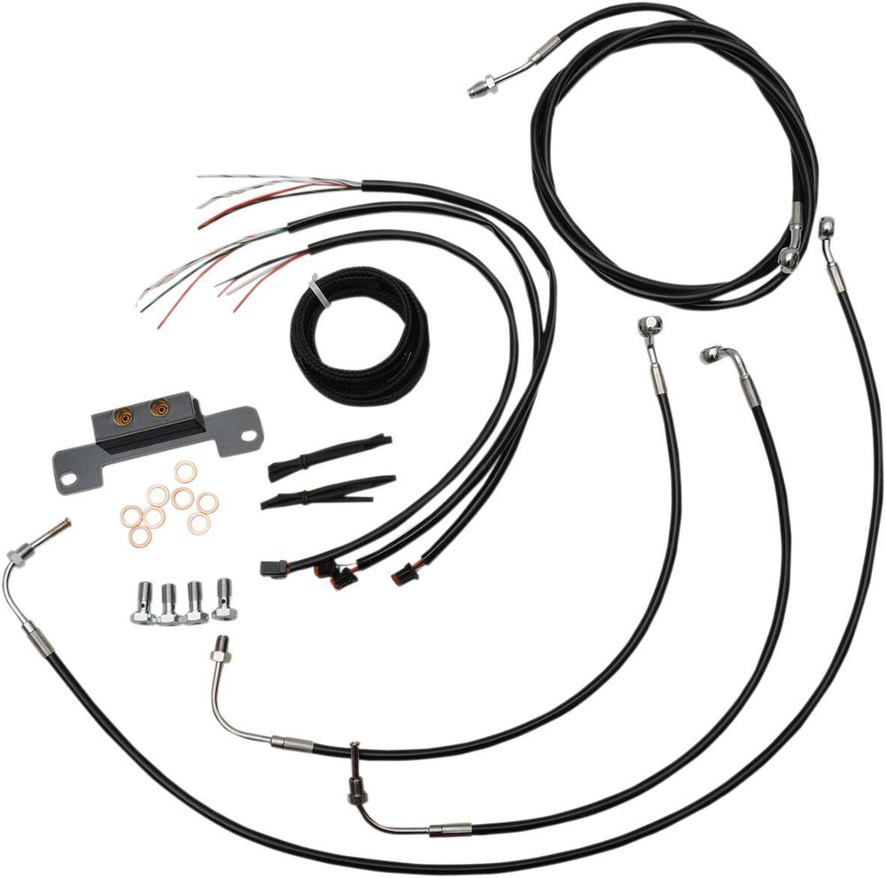 LA Choppers Complete Black Vinyl Braided Handlebar Cable/Brake Hose Kit Non-ABS For Harley Davidson FLHR 1750 2017-2019 45.5 cm - 51 cm (18" - 20") - Black/Clear-Coated