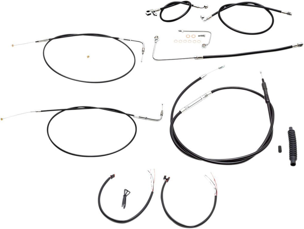 LA Choppers Complete Black Vinyl Braided Handlebar Cable/Brake Hose Kit For Harley Davidson FLS 1690 2015 30.5 cm - 35.5 cm (12" - 14") - Black/Clear-Coated
