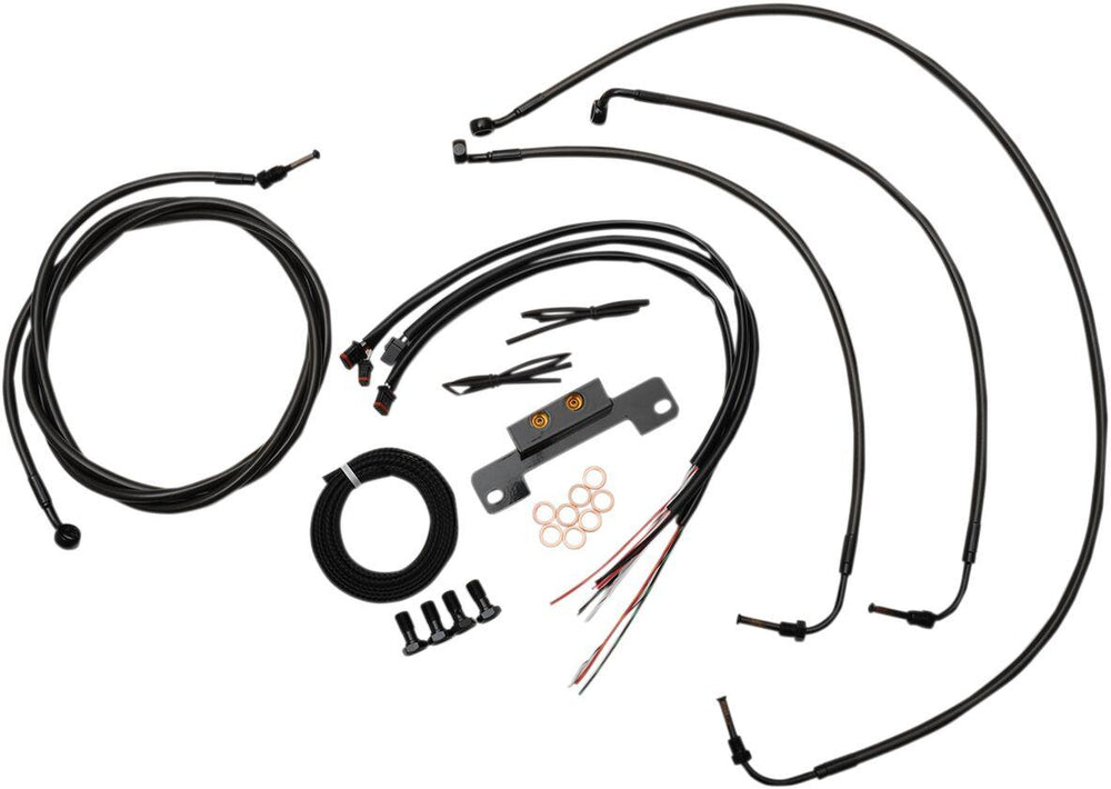 LA Choppers Complete Midnight Braided Handlebar Cable/Brake Hose Kit Non-ABS For Harley Davidson FLHR 1750 2017-2019 30.5 cm - 35.5 cm (12" - 14") - Black/Clear-Coated