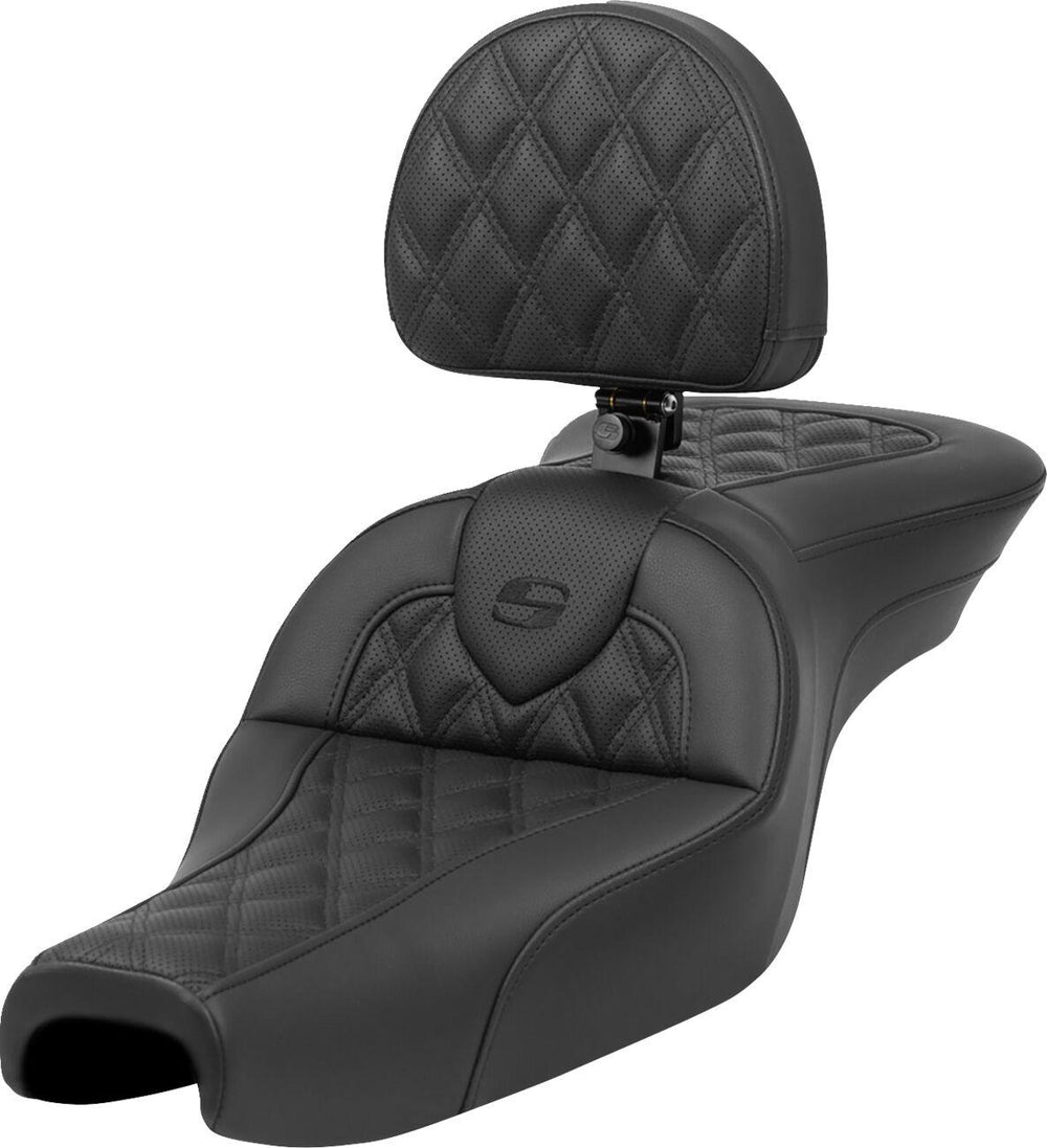 Saddlemen Roadsofa Standard Reach Lattice Stitched Seat With Backrest For Harley Davidson XL1200C 2004-2020 - Black
