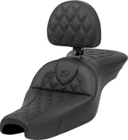 Saddlemen Roadsofa Standard Reach Lattice Stitched Seat With Backrest For Harley Davidson XL1200C 2004-2020 - Black