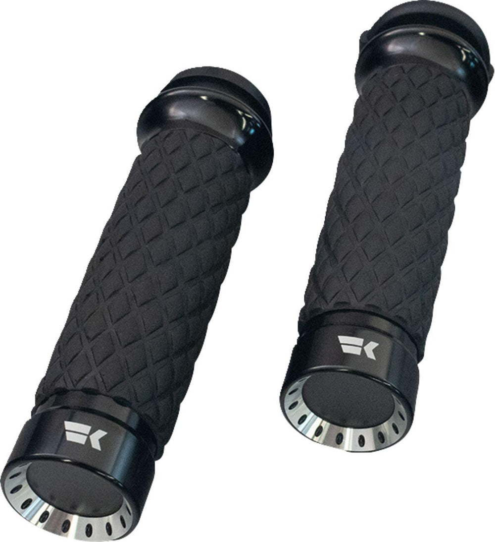 Khrome Werks Turbine Diamond Knurled Grips For Harley Davidson FLDE 1750 2020 - Black