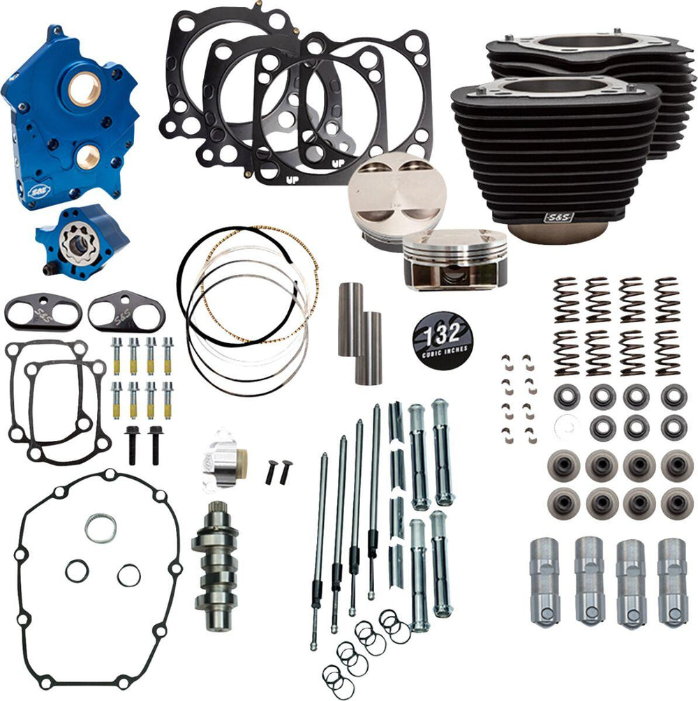 S&S Cycle 132" Power Package For Harley Davidson FLDE 1750 ABS 2018-2020 - Non-Highlighted Fins/Wrinkle Black