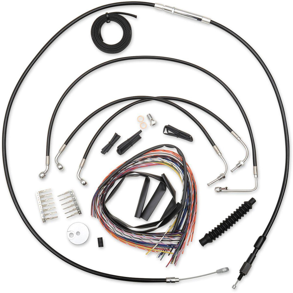 LA Choppers Complete Black Vinyl Braided Handlebar Cable/Brake Hose Kit For Harley Davidson FLHX 1690 2014-2015 30.5 cm - 35.5 cm (12" - 14") - Black/Clear-Coated