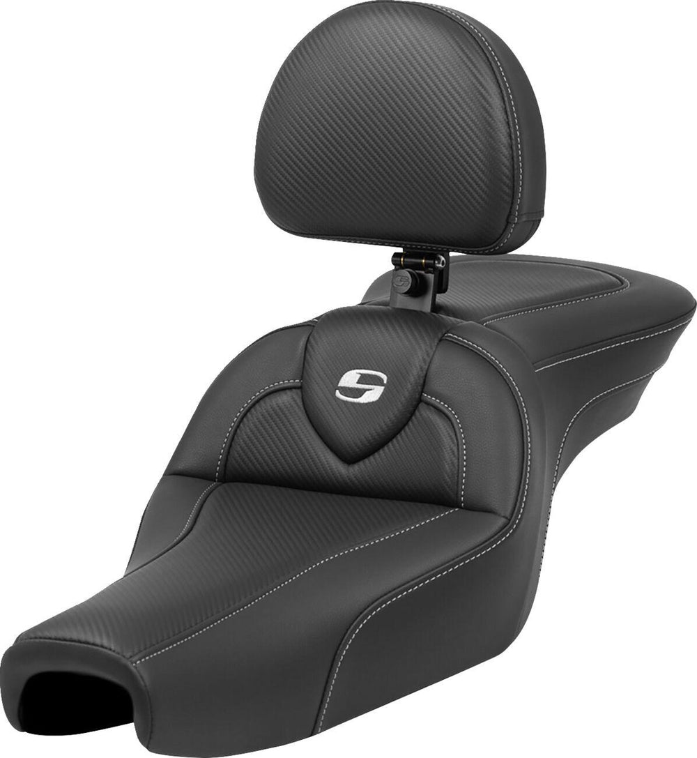 Saddlemen Roadsofa Standard Reach Carbon Fibre Seat With Backrest For Harley Davidson XL 1200 C 2004-2020 - Black