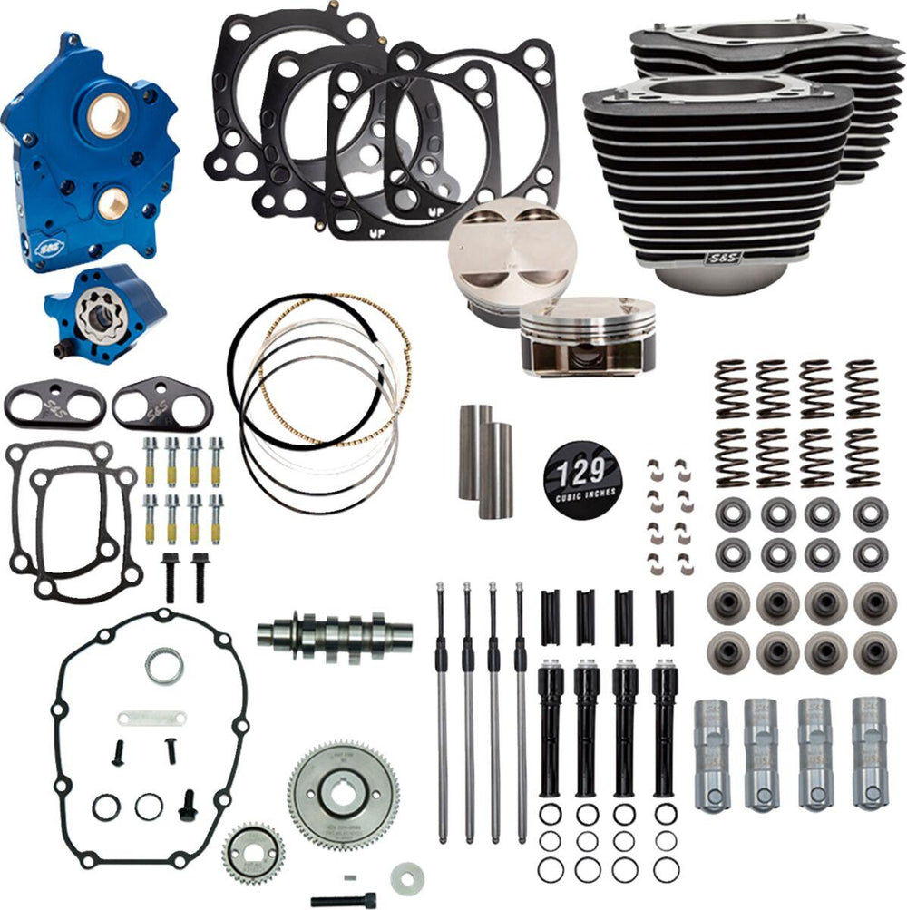 S&S Cycle 129" Power Package For Harley Davidson FLDE 1750 ABS 2018-2020 - Highlighted Fins/Wrinkle Black