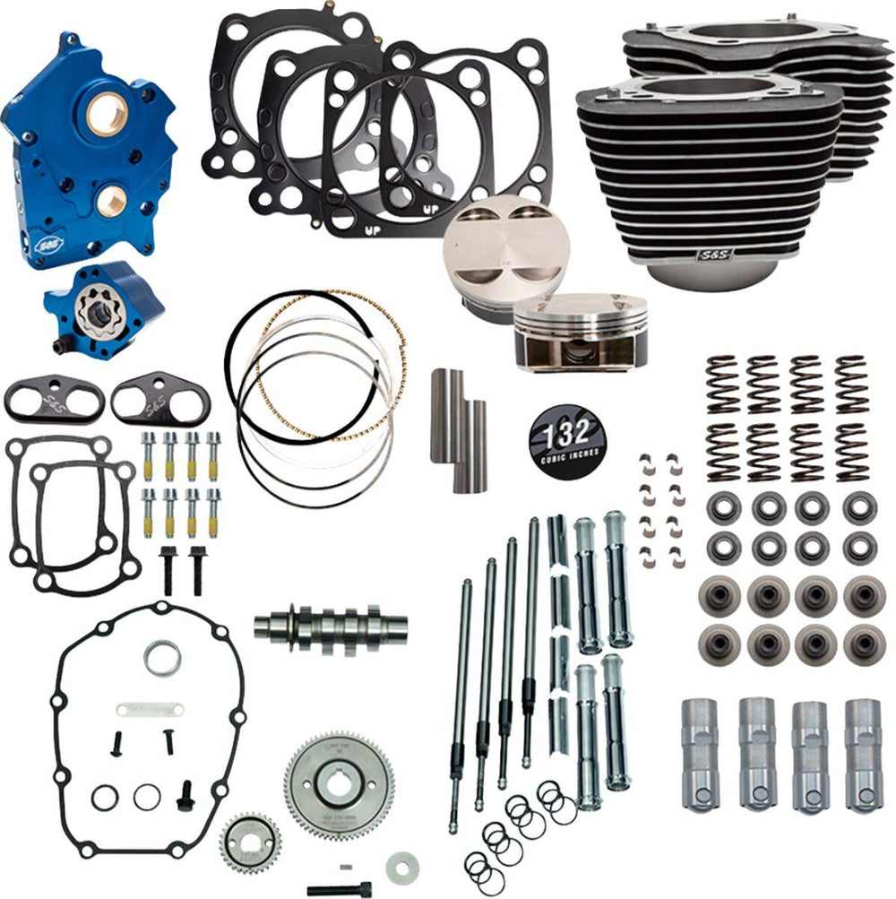 S&S Cycle 132" Power Package For Harley Davidson FLDE 1750 ABS 2018-2020 - Highlighted Fins/Wrinkle Black