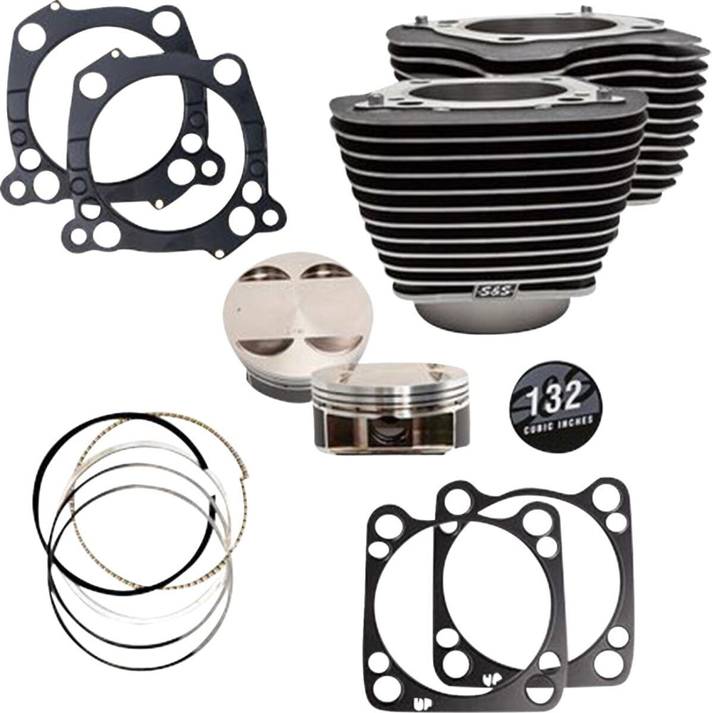 S&S Cycle 132" Big Bore Cylinder Kit For Harley Davidson FLDE 1750 ABS 2018-2020 - Highlighted Fins/Wrinkle Black