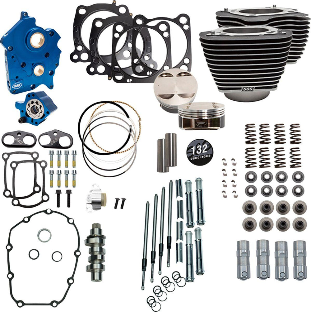 S&S Cycle 132" Power Package For Harley Davidson FLHTCUTG 1750 2017-2018 - Highlighted Fins/Wrinkle Black