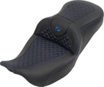 Saddlemen RoadSofa Seat For Harley Davidson FLH 1868 ABS 2021 Dragon Stitch - Black/Blue