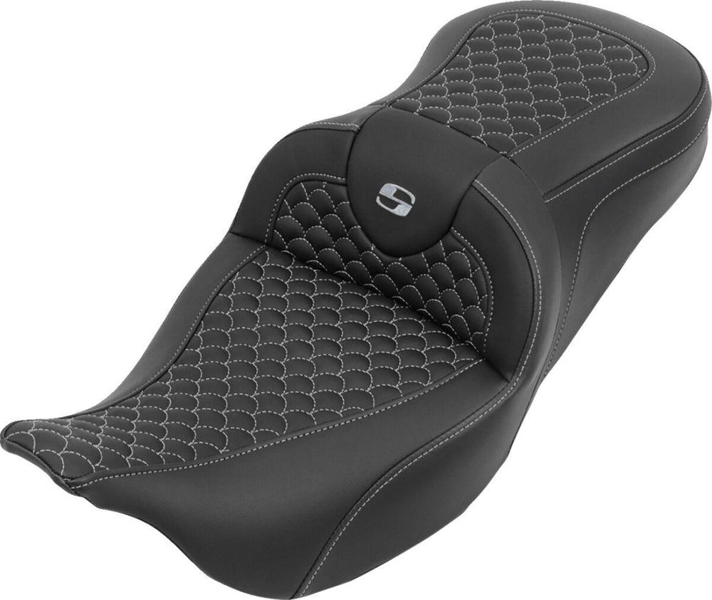 Saddlemen RoadSofa Seat For Harley Davidson FLH 1868 ABS 2021 Dragon Stitch - Black/Silver