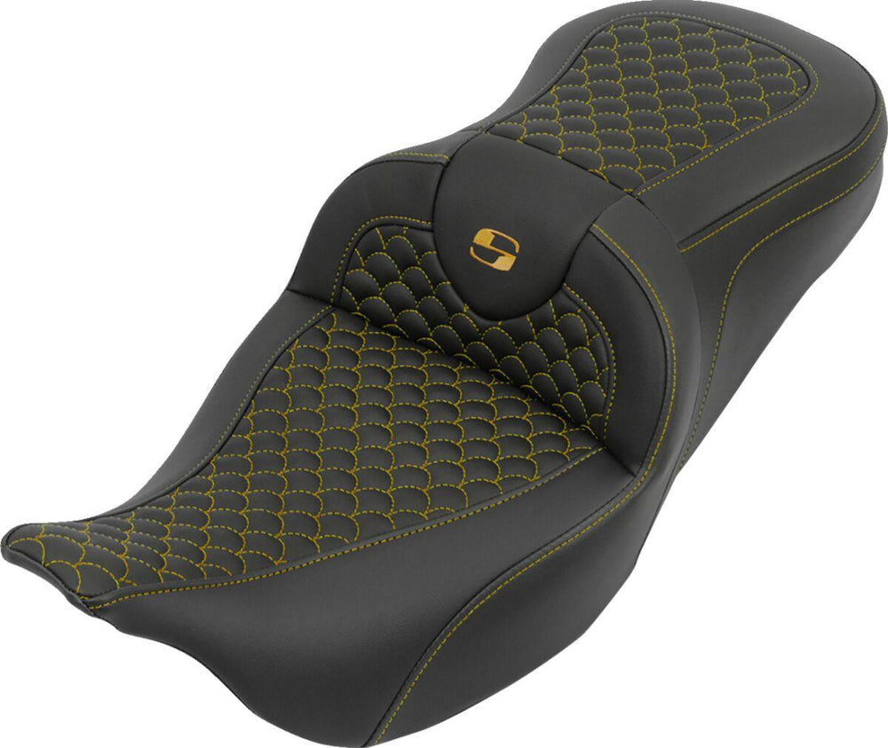 Saddlemen RoadSofa Seat For Harley Davidson FLH 1868 ABS 2021 Dragon Stitch - Black/Gold
