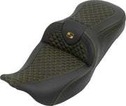 Saddlemen RoadSofa Seat For Harley Davidson FLH 1868 ABS 2021 Dragon Stitch - Black/Gold