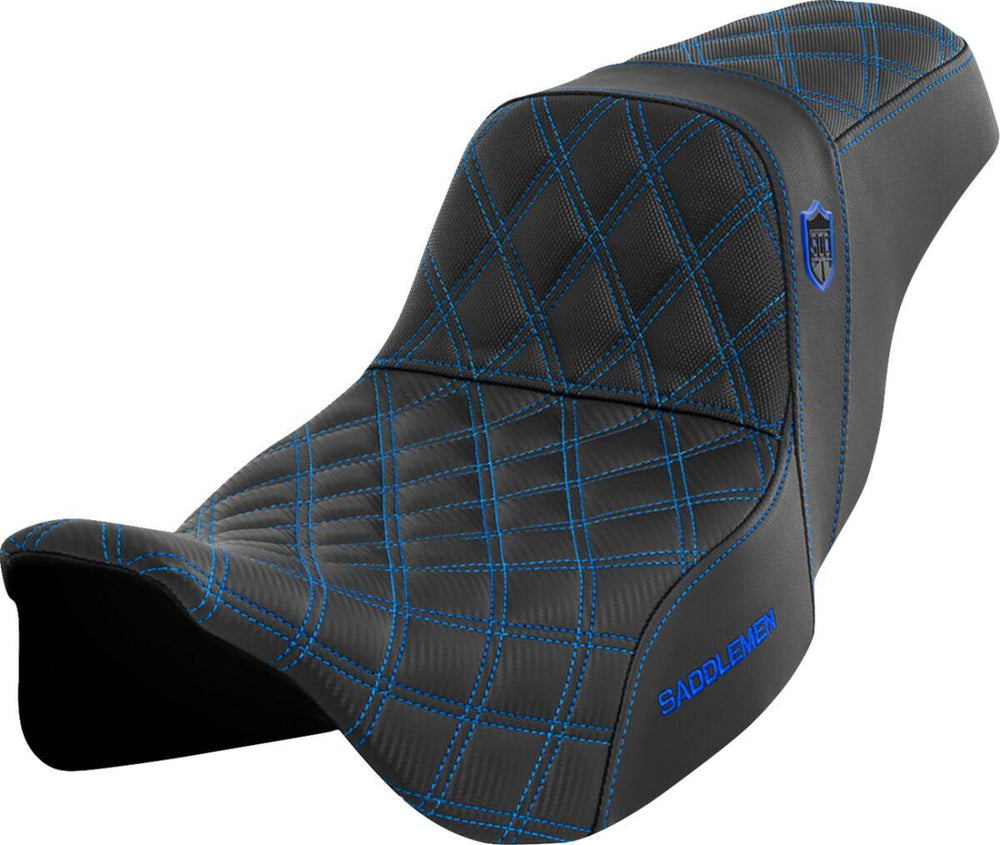 Saddlemen Pro Series SDC Performance Grip Seat For Harley Davidson FLH 1868 2021 - Black/Blue (Driver Seat Length: 42 cm)