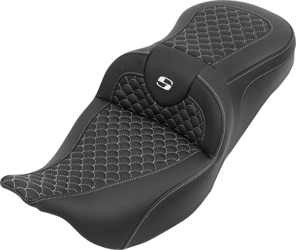 Saddlemen RoadSofa Seat For Harley Davidson FLH 1868 ABS 2021 Dragon Stitch - Black/White