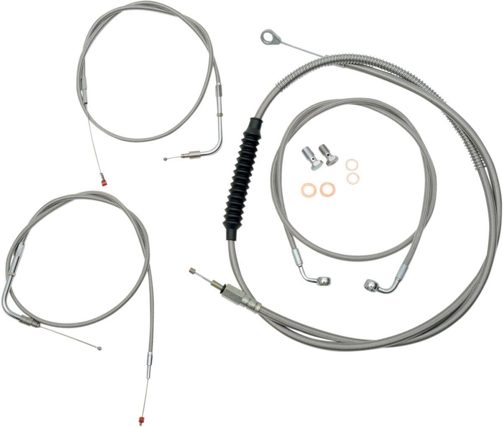LA Choppers Standard Stainless Braided Handlebar Cable/Brake Hose Kit For Harley Davidson FLST 1450 2006 30.5 cm - 35.5 cm (12" - 14") - Clear-Coated