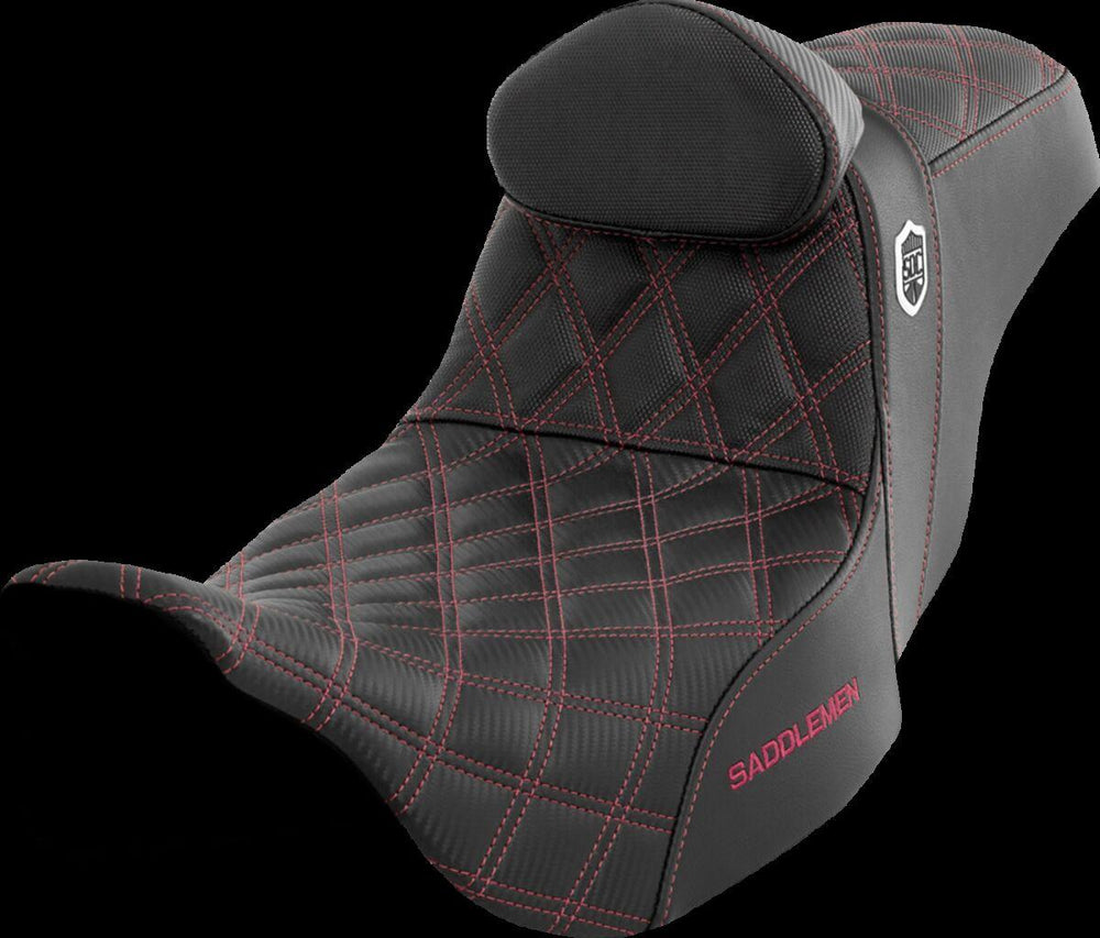 Saddlemen Pro Series SDC Performance Grip Gripper Seat With Backrest For Harley Davidson FLHFB 1868 ABS 2023 - Black/Burgundy