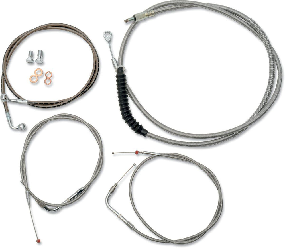LA Choppers Standard Stainless Braided Handlebar Cable/Brake Hose Kit For Harley Davidson FXST 1450 2000-2006 38 cm - 43 cm (15" - 17") - Clear-Coated