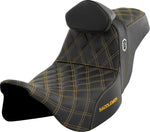 Saddlemen Pro Series SDC Performance Grip Seat With Backrest For Harley Davidson FLH 1868 2021 - Black/Gold (Driver Seat Length:42 cm)