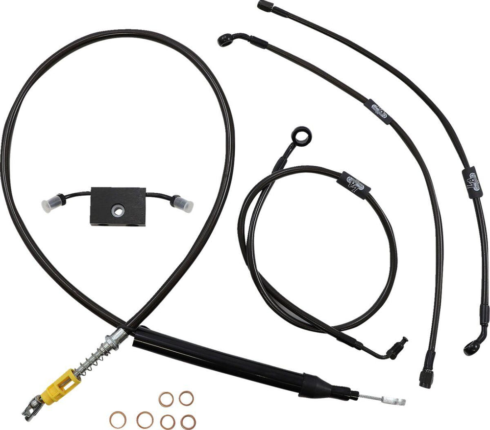 LA Choppers Standard Midnight Braided Handlebar Cable/Brake Low Rider Hose Kit For Harley Davidson FLDE 1750 ABS 2018-2020 30.5 cm - 35.5 cm (12" - 14") - Black/Clear-Coated