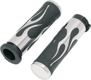 Drag Specialties Flamed Grips For Harley Davidson FLDE 1750 2018-2020 - Black Chrome