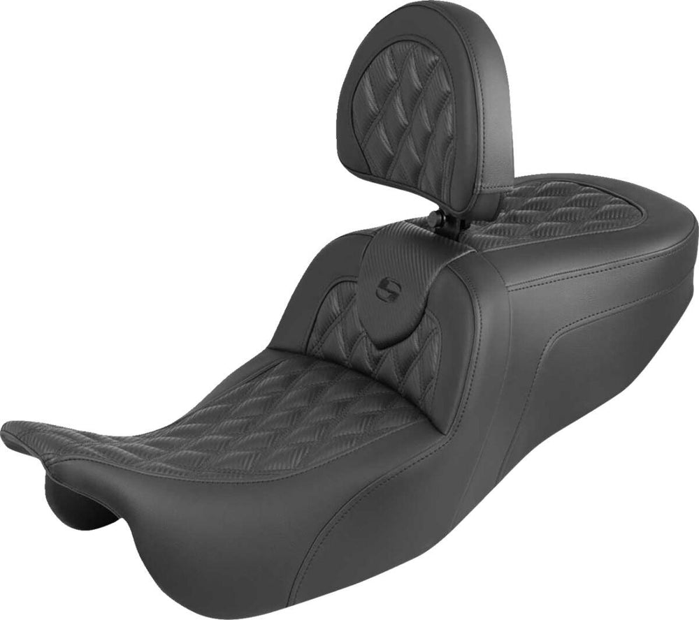 Saddlemen Roadsofa Seat With Backrest For Harley Davidson FLRT 1690 2015-2016 Carbon Fiber Weave/Lattice Stitched - Black